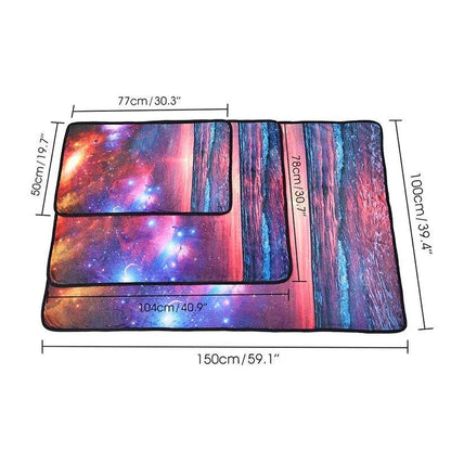 Galaxy-themed pet blanket in starry sky and rich dog colours, available in small, medium, and large sizes