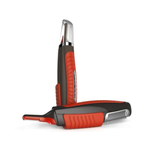 Cordless Multifunctional Hair Grooming Trimmer with four interchangeable trim heads, LED light, and durable ABS plastic and stainless steel construction