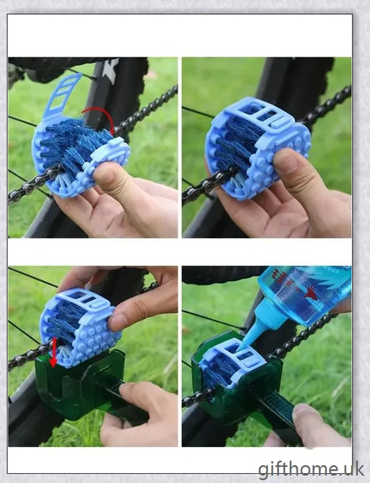 Premium bicycle chain cleaning set with tough, reusable scrubber brush for mountain bikes