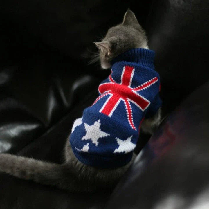 Fashionable acrylic cat sweater in a delightful star pattern, designed to keep your feline friend warm and stylish.