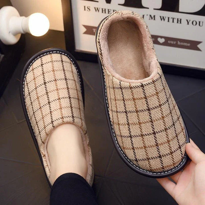 Stylish and cosy fabric cotton slippers with a platform sole in various colours