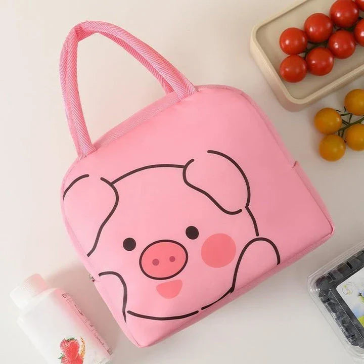 Cartoon animal-themed thermal lunch bag for children, made of durable Oxford cloth with insulated design and vibrant animal prints.