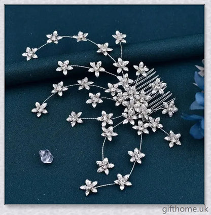 Elegant silver bridal hair comb adorned with sparkling rhinestones, a perfect accessory for weddings and formal events