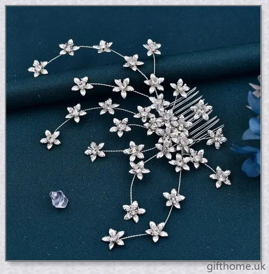Elegant silver bridal hair comb adorned with sparkling rhinestones, a perfect accessory for weddings and formal events