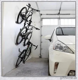 Sturdy black carbon steel bicycle wall mount rack for securing bikes and mountain bikes to the wall