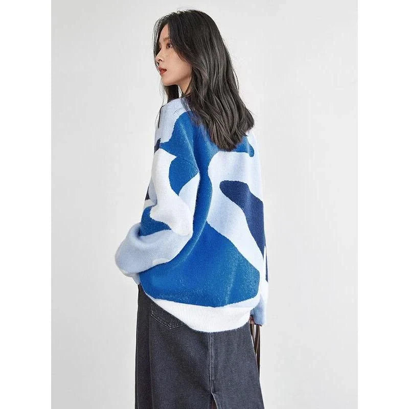 Cosy and stylish vintage floral knit pullover for autumn, featuring a classic O-neck design and high-stretch fabric for a comfortable, flattering fit.
