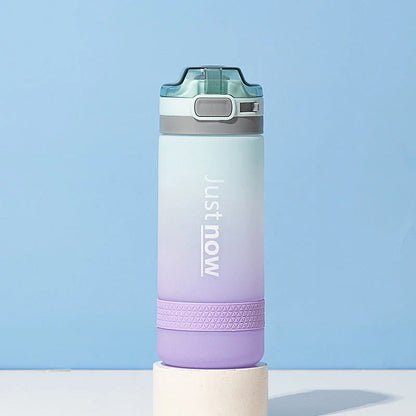 Eco-Friendly Portable Water Bottle with Straw in various colours, including Purple, Yellow, and Blue