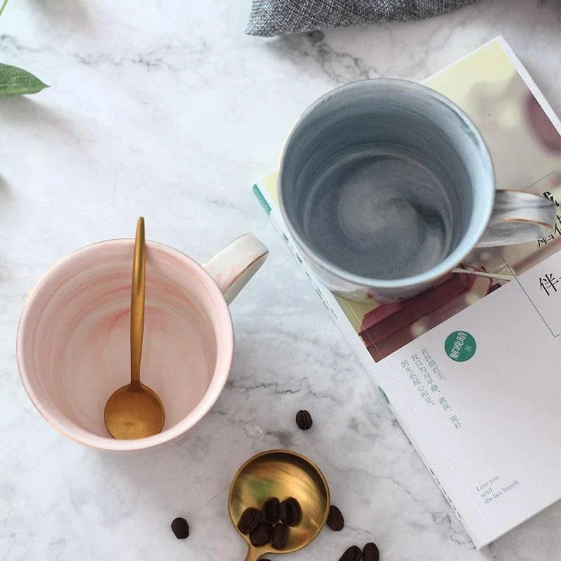 Elegant marble-inspired porcelain coffee mug with a sleek and sophisticated British design