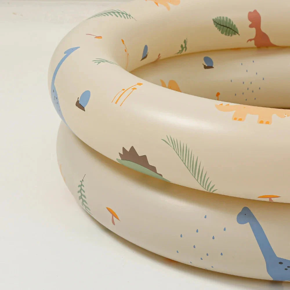 Inflatable Baby Swimming Pool in Beige Dinosaur Pattern, Perfect for Outdoor Summer Fun