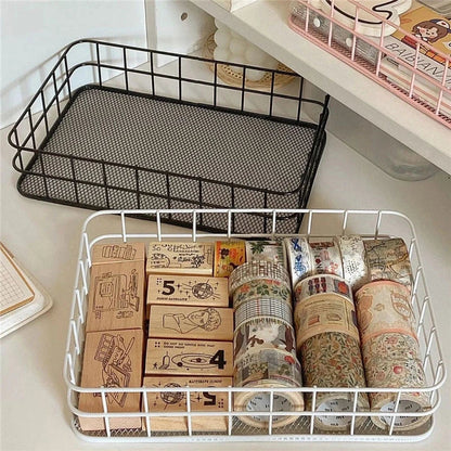 Elegant black iron desktop storage basket with minimalist Nordic design