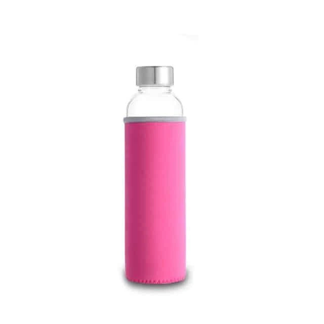 Premium minimalist glass sports water bottle in a variety of sizes and colours, designed for sustainable and stylish hydration