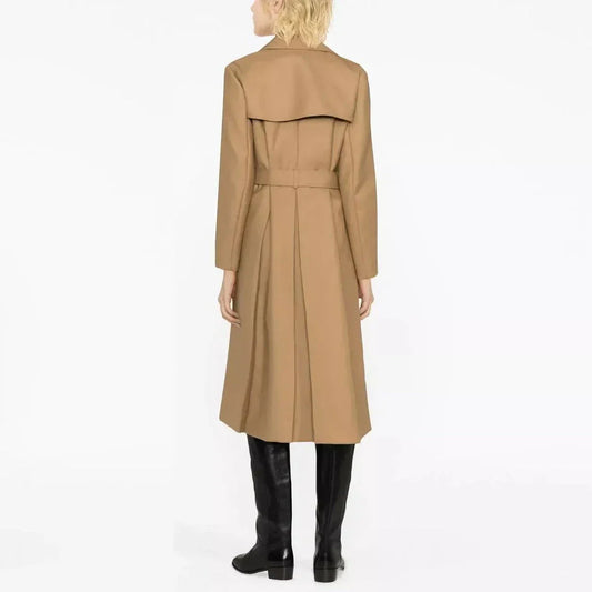 Elegant double-breasted women's trench coat in beige colour with sash, perfect for autumn and winter in the UK