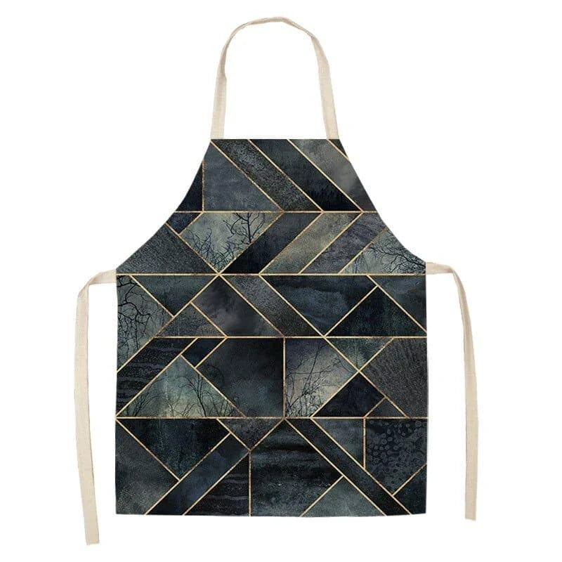 Geometric printed kitchen apron in a stylish design for discerning home chefs in the UK