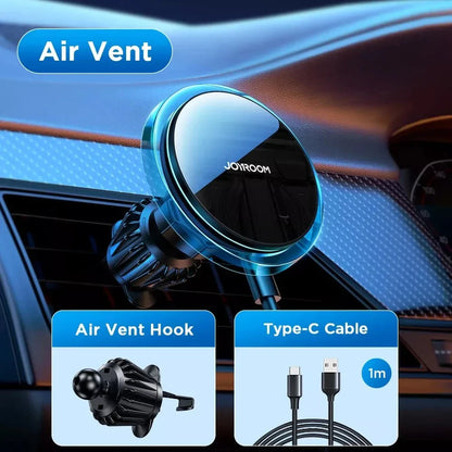 Magnetic wireless car charger in black with CD pattern mirror surface and blue LED lighting