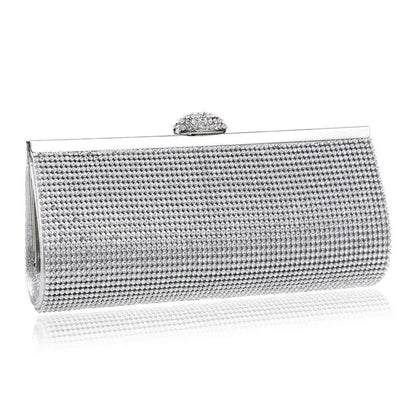 Glamorous gold rhinestone evening clutch with elegant chain and diamond decorations, perfect for UK special occasions