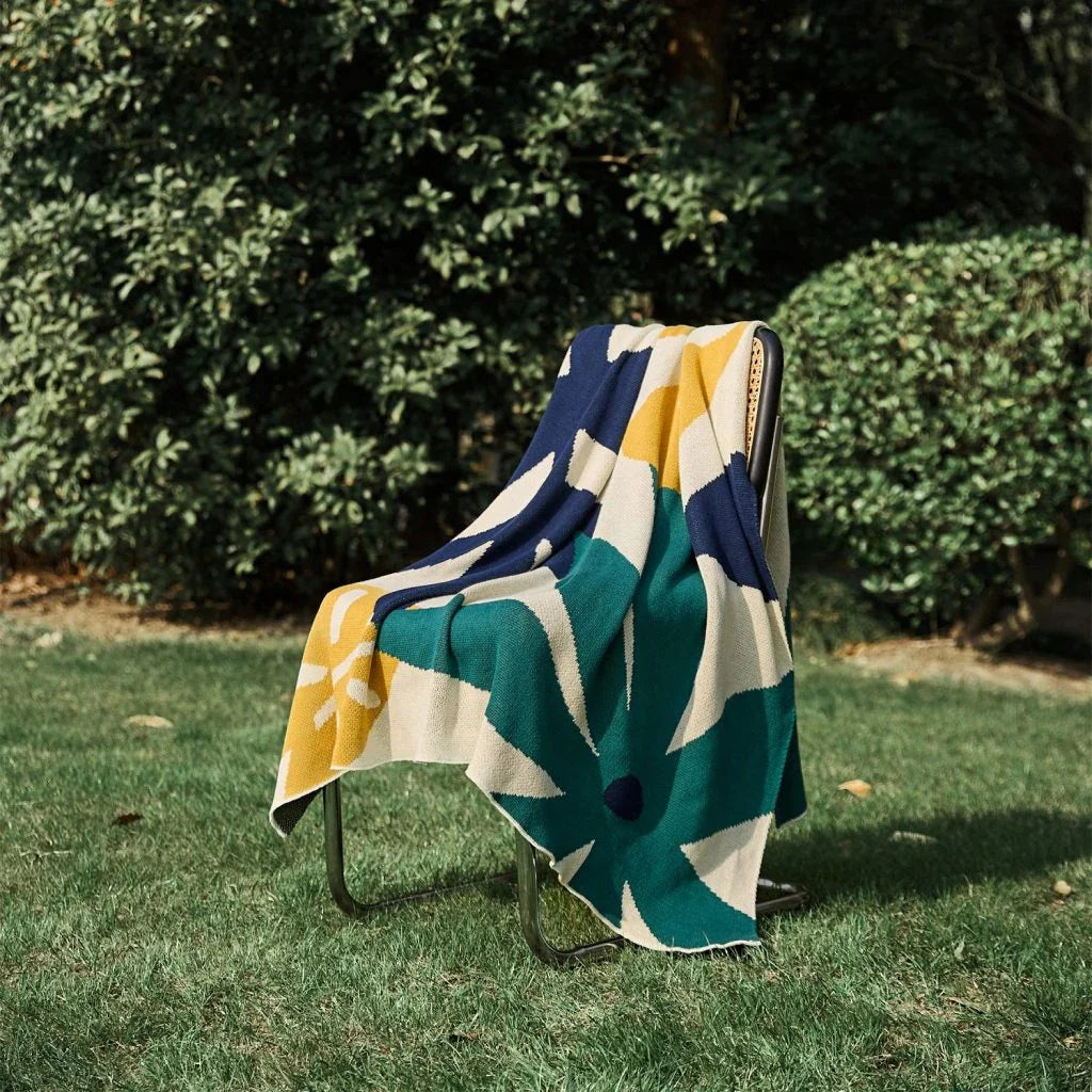Cosy and stylish leaf jacquard knitted blanket in twilight colour, made from premium 100% cotton for exceptional comfort and durability