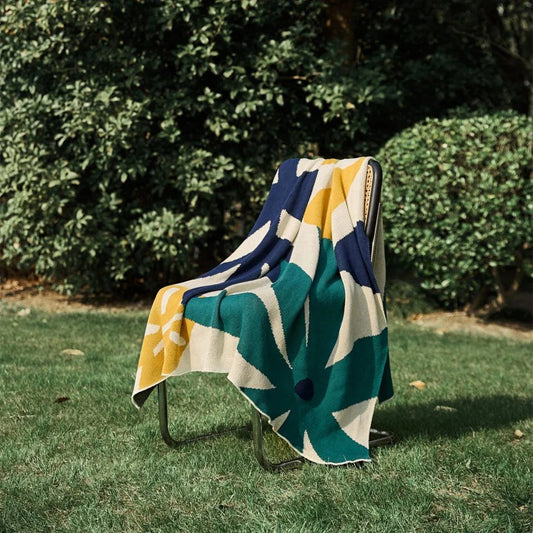 Cosy and stylish leaf jacquard knitted blanket in twilight colour, made from premium 100% cotton for exceptional comfort and durability