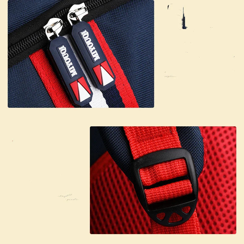 Durable and breathable children's backpack with Oxford cloth construction, spacious 20-35L capacity, and innovative load-reducing technology