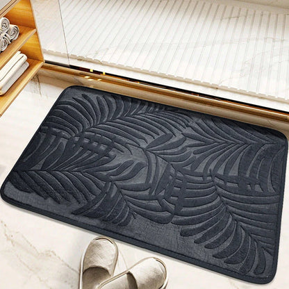 Stylish leaf pattern memory foam bath mat with a 3D embossed design, providing comfort and safety for any room in the home.