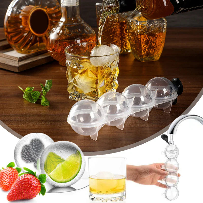 Exceptional 4-hole ice ball mould made from premium food-grade silicone and plastic for creating perfectly chilled drinks