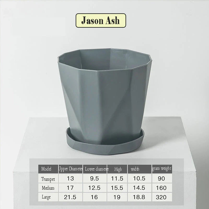 Nordic-style resin flower pot in grey, featuring a minimalist design and suitable for indoor use in UK homes and offices