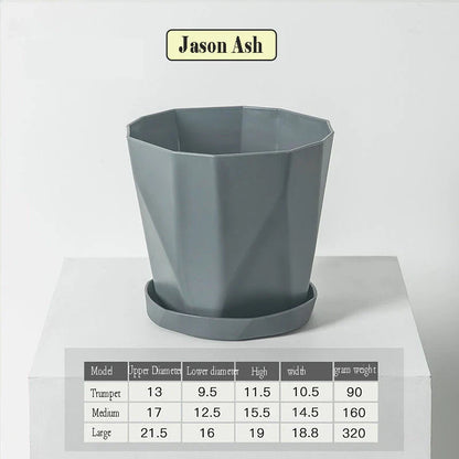 Nordic-style resin flower pot in grey, featuring a minimalist design and suitable for indoor use in UK homes and offices