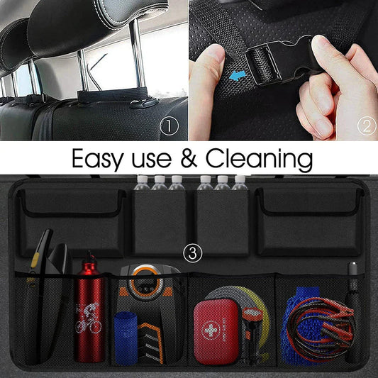 Premium Car Boot Organiser with 8 Large Storage Pockets - Durable Oxford Cloth Construction, Vertical Storage, and Secure Fit