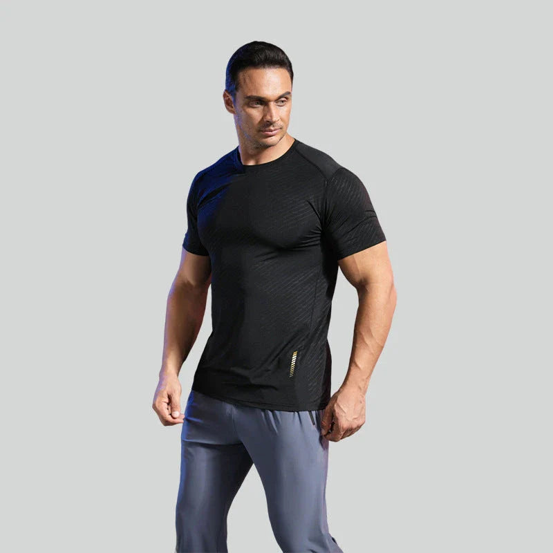 Men's summer sports t-shirt in black, white, grey, navy, and lake blue colours with quick-drying, breathable, and UV-protective features