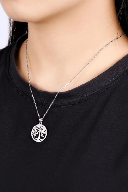 925 Sterling Silver Moissanite Tree Pendant Necklace with Adjustable Chain