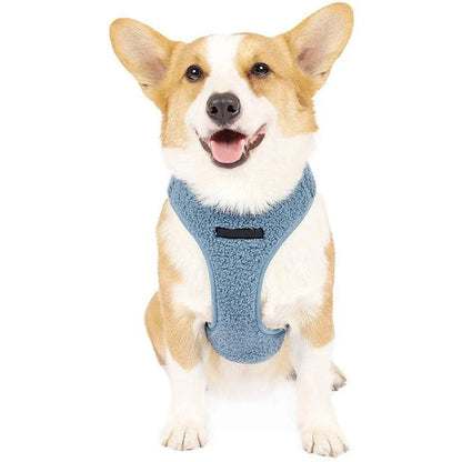 Adjustable breathable fleece dog harness and leash set in various sizes and colours