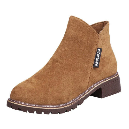 Pair of stylish low-heel frosted Martin boots in black, suitable for a variety of occasions in the UK