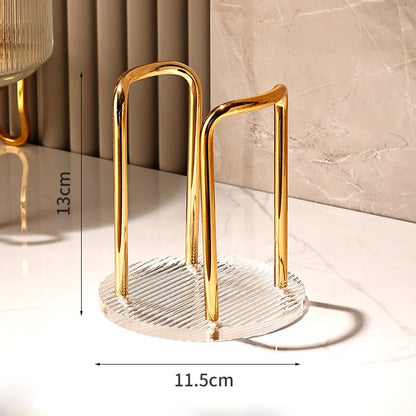 Elegant gold and silver disposable cup organiser with longer stand, designed for easy access and a sophisticated look in homes, offices, and cafes.