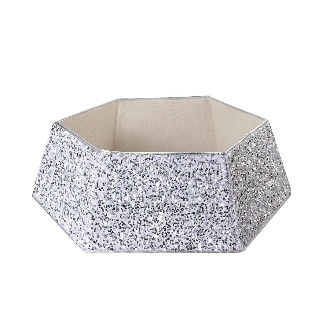 Shimmering sequin Christmas tree skirt in a range of festive colours, adding elegance and sophistication to holiday decor