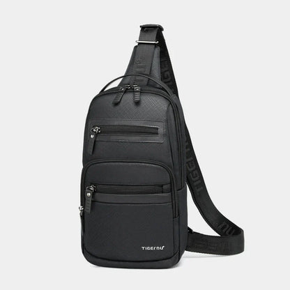 Premium waterproof men's chest bag in dark blue colour, featuring a sleek and sophisticated design with a spacious main compartment and secure zipper closure.
