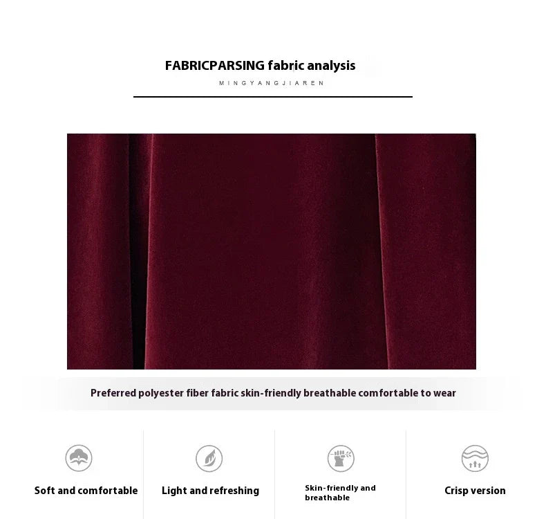 Off-shoulder wine red bridal dress with long, flowing skirt and tight waist for a sophisticated, elegant look