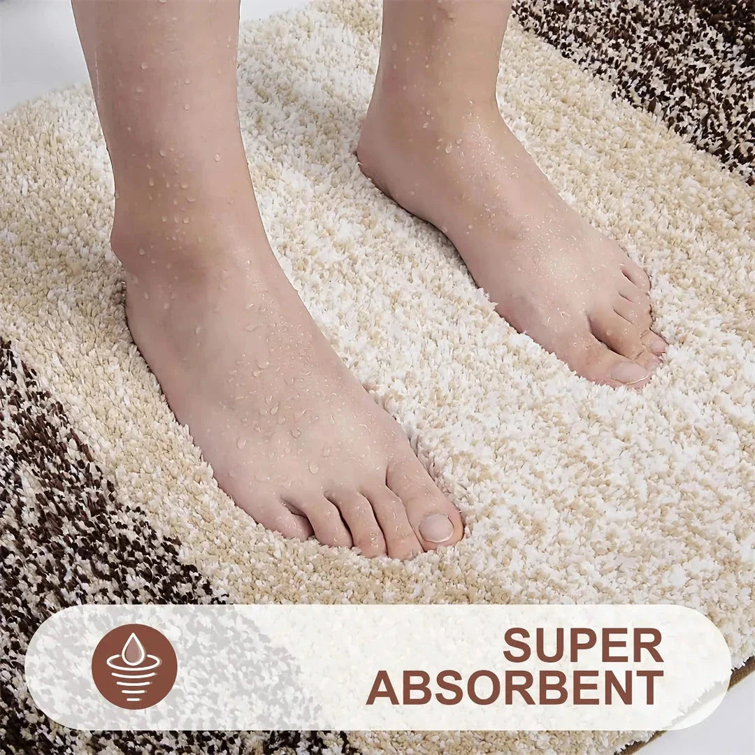 Luxurious microfibre absorbent bath mat with soft, plush texture and non-slip rubber backing for comfort and safety in the bathroom
