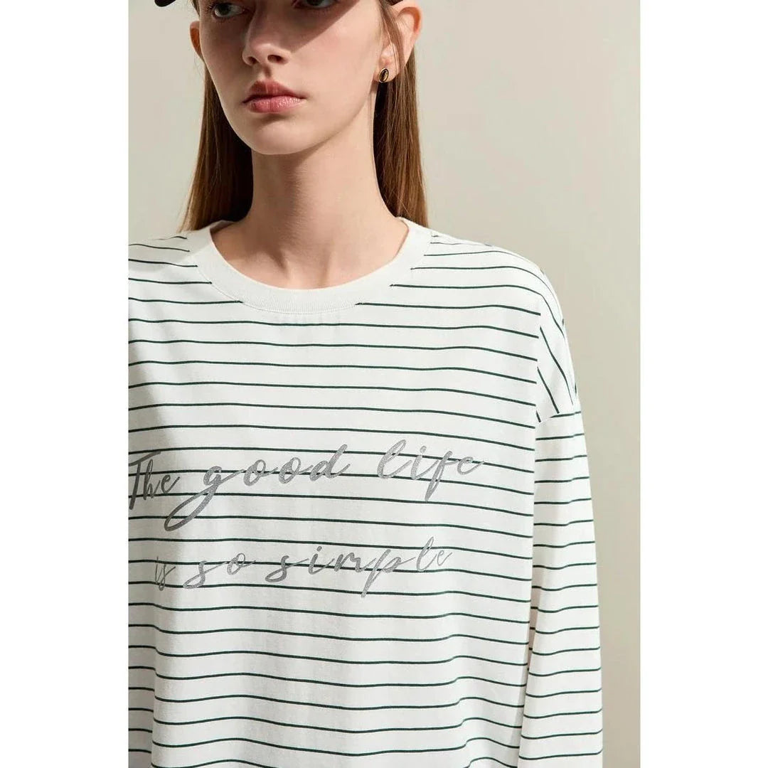 Premium casual striped cotton t-shirt with patchwork detail, offering a stylish and comfortable everyday essential