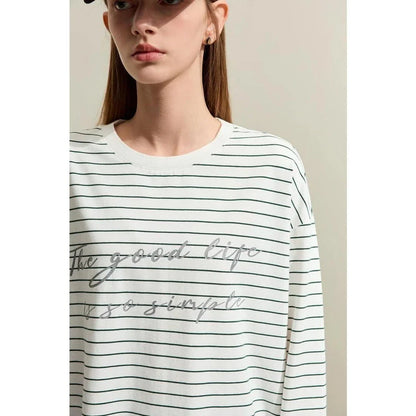 Premium casual striped cotton t-shirt with patchwork detail, offering a stylish and comfortable everyday essential