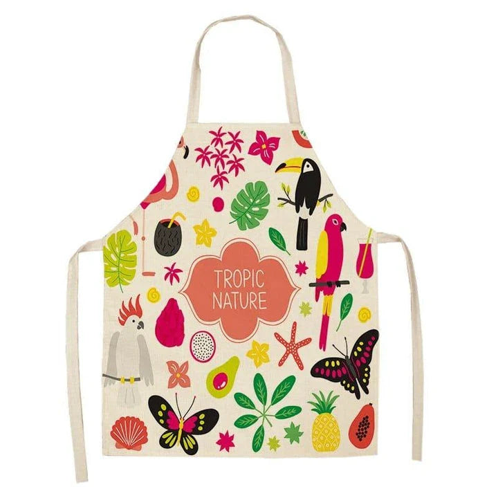 Flamingo Print Apron with Adjustable Neck Strap and Waist Ties, Made of Cotton and Linen Blend