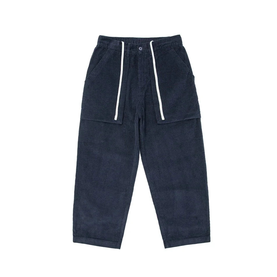 Retro corduroy straight-leg casual trousers for men in khaki and navy blue colours