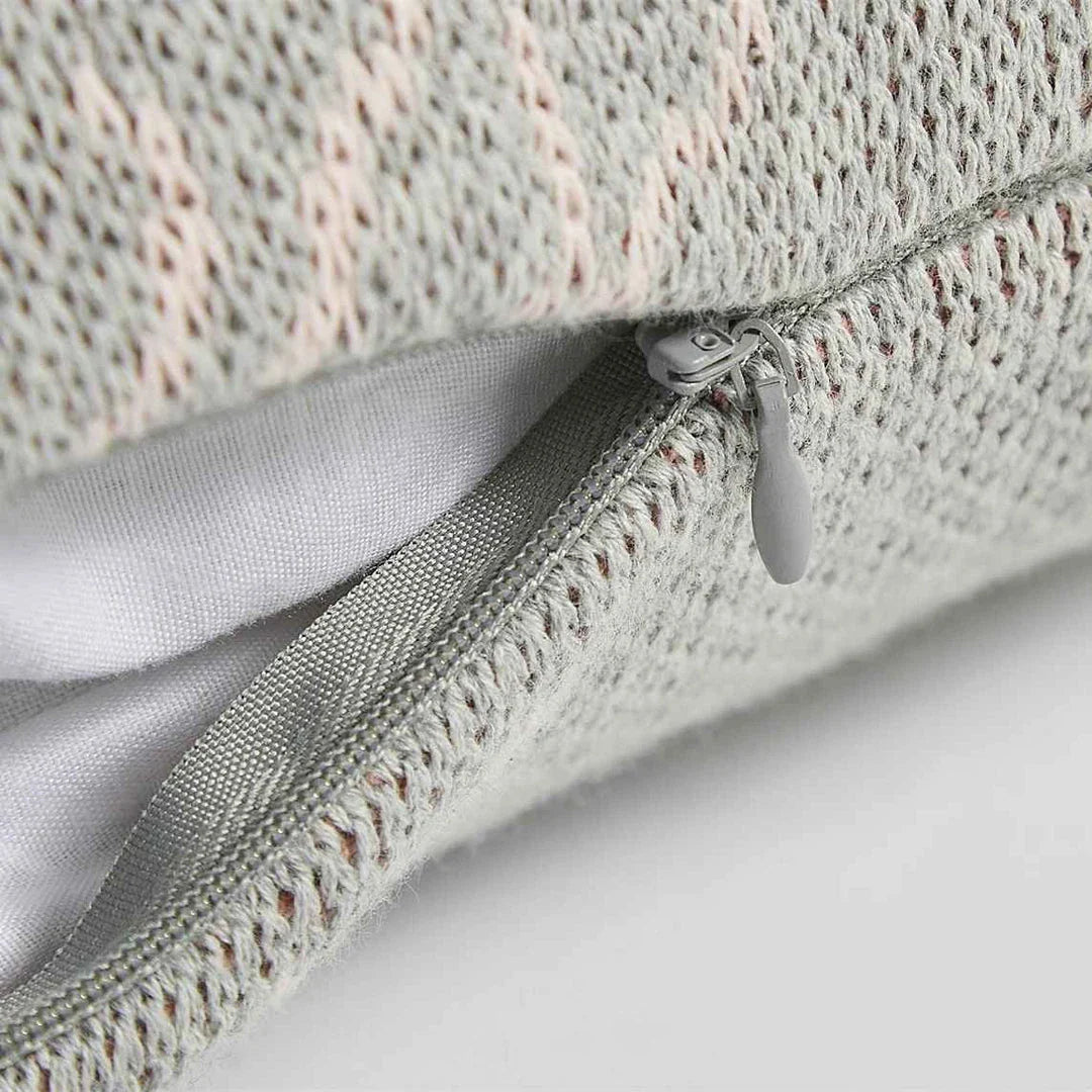 Elegant knitted cotton cushion cover featuring a detailed embroidered jellyfish design, available in grey and green colours.