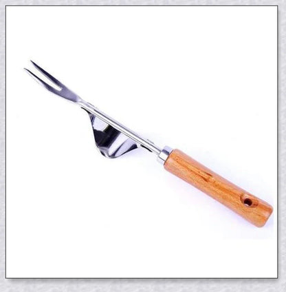Premium British stainless steel manual weed puller with curved metal base and sharp forks for easy weed removal