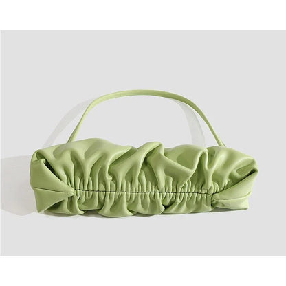 Pleated fashion one-shoulder diagonal handbag in various colours including white, yellow, green, black, and light blue