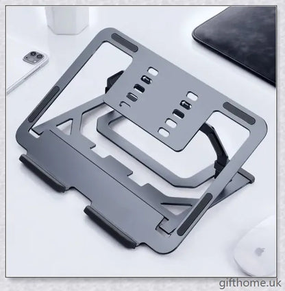 Adjustable aluminium laptop desk holder with cooling support and silicone anti-skid pads for secure placement