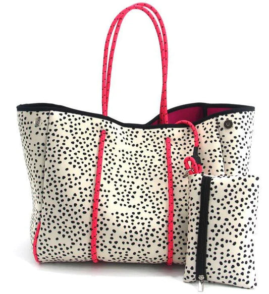 A neoprene beach bag in a stylish design, perfect for British summer adventures at the coast