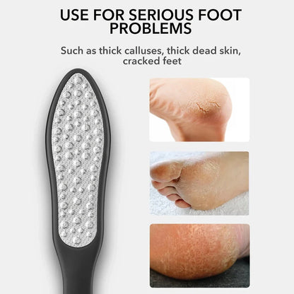 Premium 3-in-1 Foot Care Pedicure Tool with laser-cut stainless steel surfaces and ergonomic handle for salon-worthy feet at home