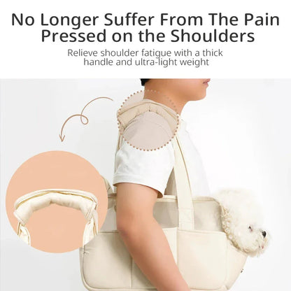 Beige Pet Travel Backpack for Small Dogs with Breathable Cotton Design
