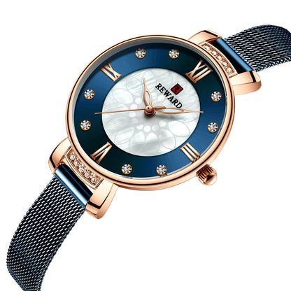Elegant shell-inspired dial and Milanese mesh strap ladies watch from Trendha