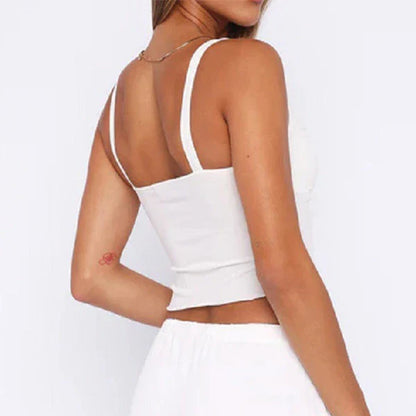 A versatile v-neck camisole top in a modern Y2K style, perfect for summer wear in the UK.