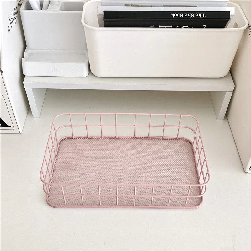 Elegant black iron desktop storage basket with minimalist Nordic design